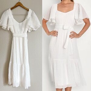 Divine Aesthetic White Flutter Sleeve Midi Dress